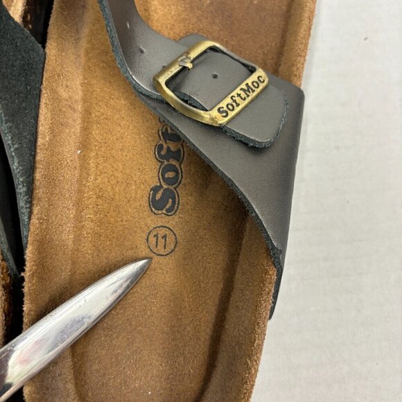 SoftMoc Flat Slip on Padded Footbed Pewter Leather Thong Sandal  Buckle Size 11 - Picture 10 of 14